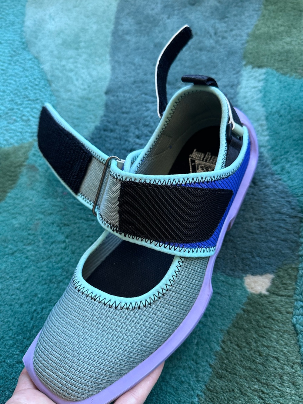 Fluevog EXCELLENT Angel Blair vegan Velcro strap green/blue/purple MJ sneaker -9 - Picture 12 of 16
